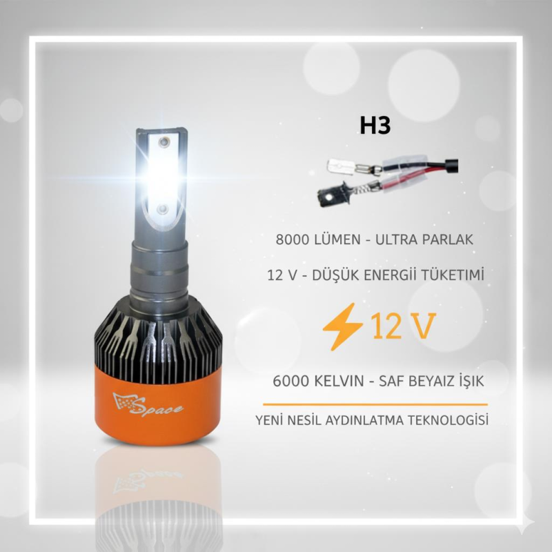 Space 12V 8000LM Beyaz H3 Led Far Ampulü (48W)