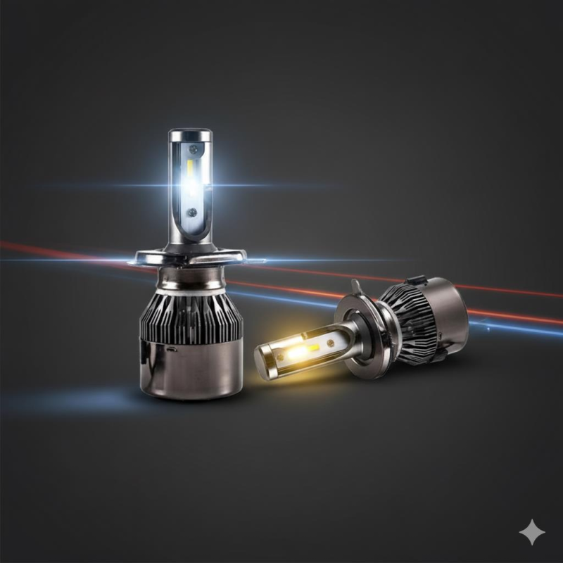 Space 12V Çift Renk Sarı Beyaz H4 Led Far Ampulü (kısa beyaz Uzun Sarı) Premium