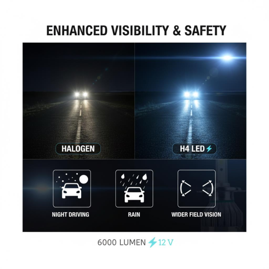 Space 12V H4 Buz Mavisi Led Far Ampulü (3000LM)