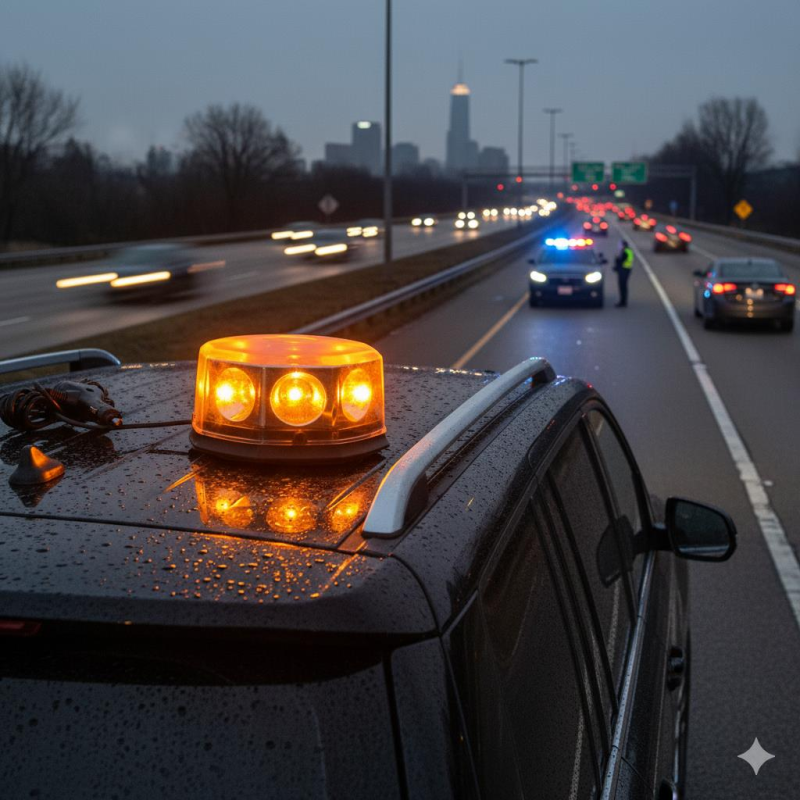 Space 12V Mıknatıslı Yuvarlak Kırmızı Mavi Tepe Lambası (Cree Led) Premium