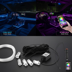 Space Araç İçi 64 Renkli 5 Ledli Dekoratif Ortam Aydınlatması - Telefon Uygulaması Kontrollü