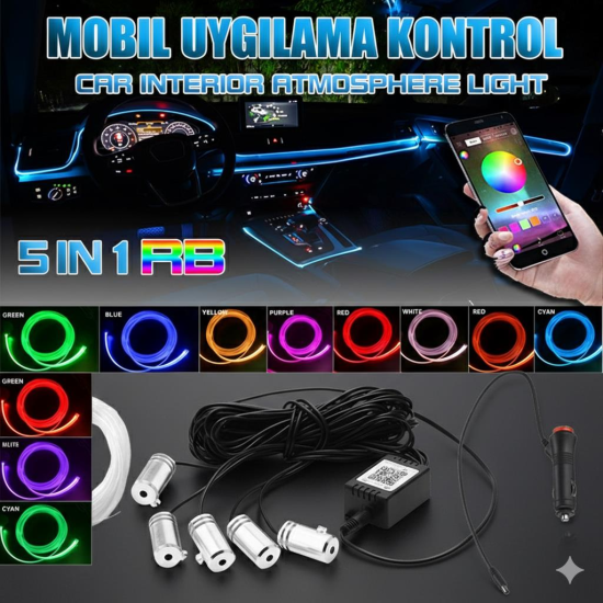 Space Araç İçi 64 Renkli 5 Ledli Dekoratif Ortam Aydınlatması - Telefon Uygulaması Kontrollü
