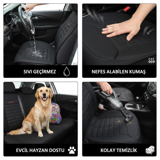 Space Tüm Araçlarla Uyumlu Premium Koltuk Minderi Ön ve Arka koltuklar için 5'li Siyah Renk