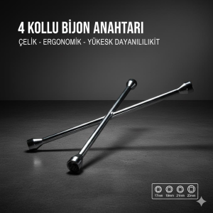 Space Güçlendirilmiş Çelik 4'lü Bijon Anahtarı Paslanmaz Krom Kaplama