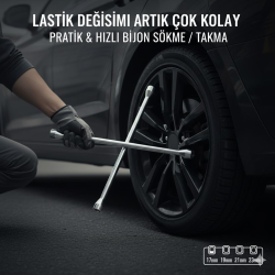 Space Güçlendirilmiş Çelik 4'lü Bijon Anahtarı Paslanmaz Krom Kaplama