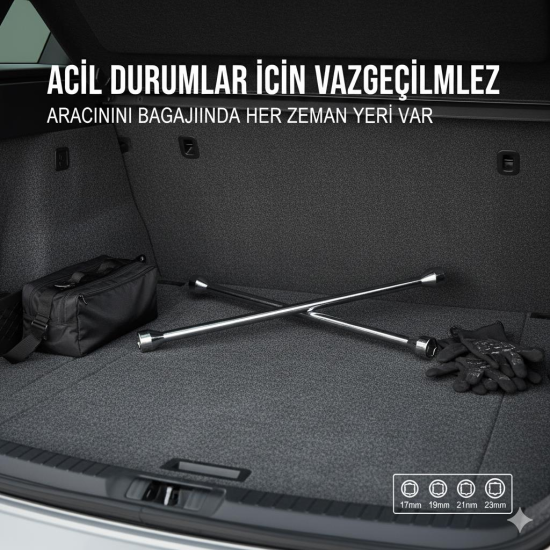 Space Güçlendirilmiş Çelik 4'lü Bijon Anahtarı Paslanmaz Krom Kaplama