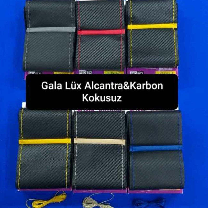 DİKİŞLİ DİREKSİYON KILIFI SİYAH ALCANTRA KARBON GRİ YÜZÜKLÜ
