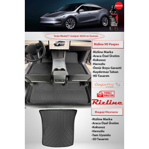 Tesla Model Y (Juniper) 2025 Sonrası Premium 9D Paspas + 3D Bagaj Havuzu Seti