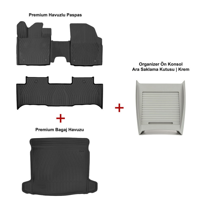 Rizline Premium 9D Togg T10X Havuzlu Paspas ve Bagaj Havuzu + Krem Organizer