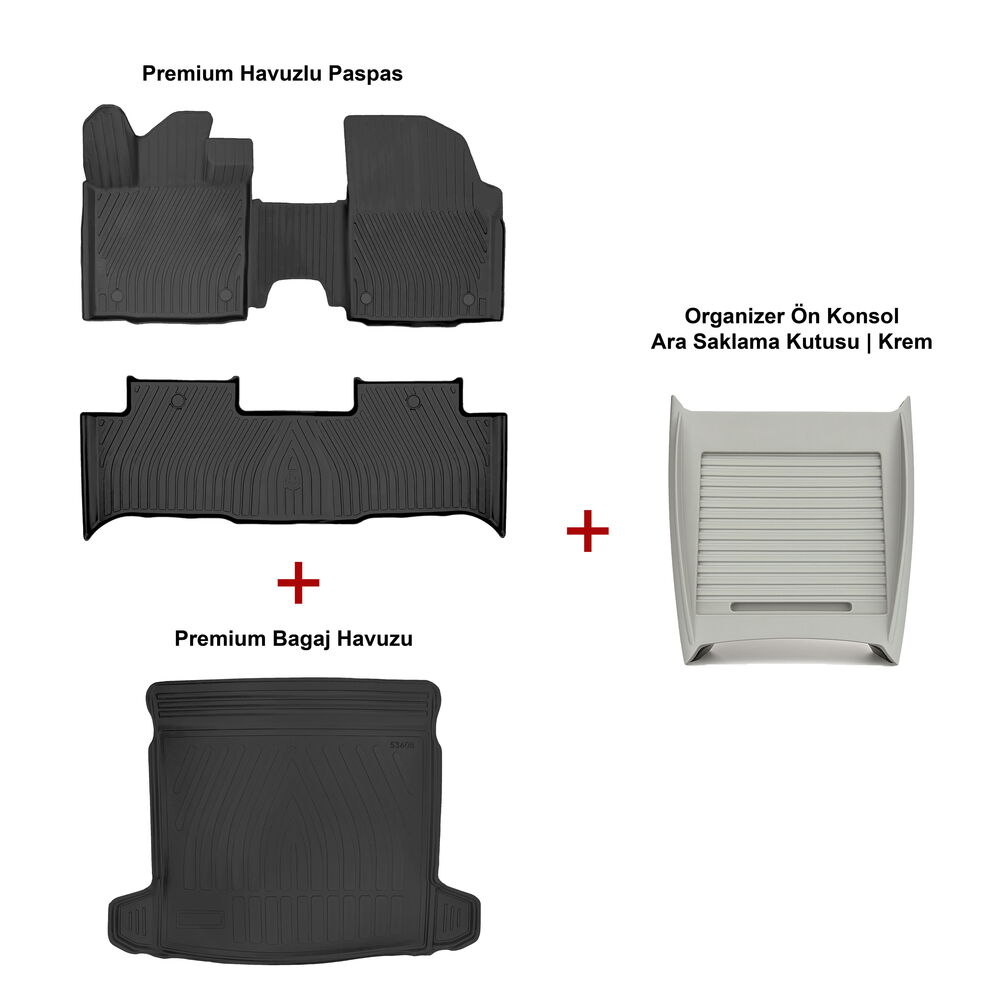 Rizline Premium 9D Togg T10X Havuzlu Paspas ve Bagaj Havuzu + Krem Organizer